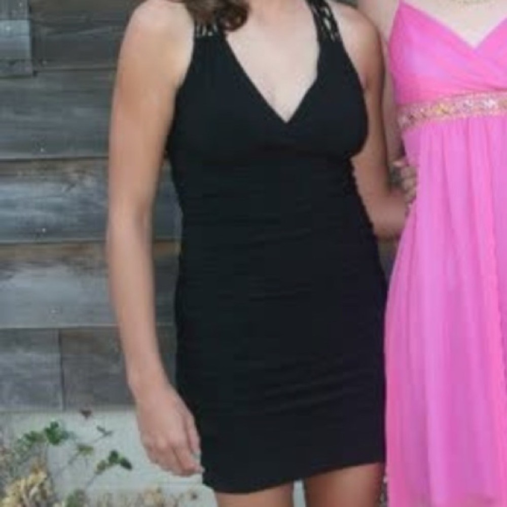 Black homecoming dress with crochet back